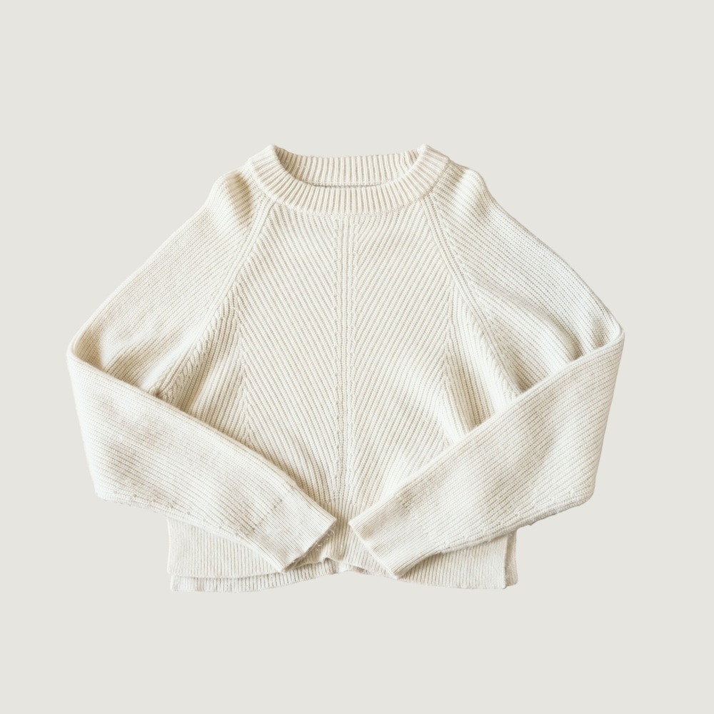AllSaints Sweater Ribbed Raglan Knit Ivory Cropped Pullover Medium Cream M